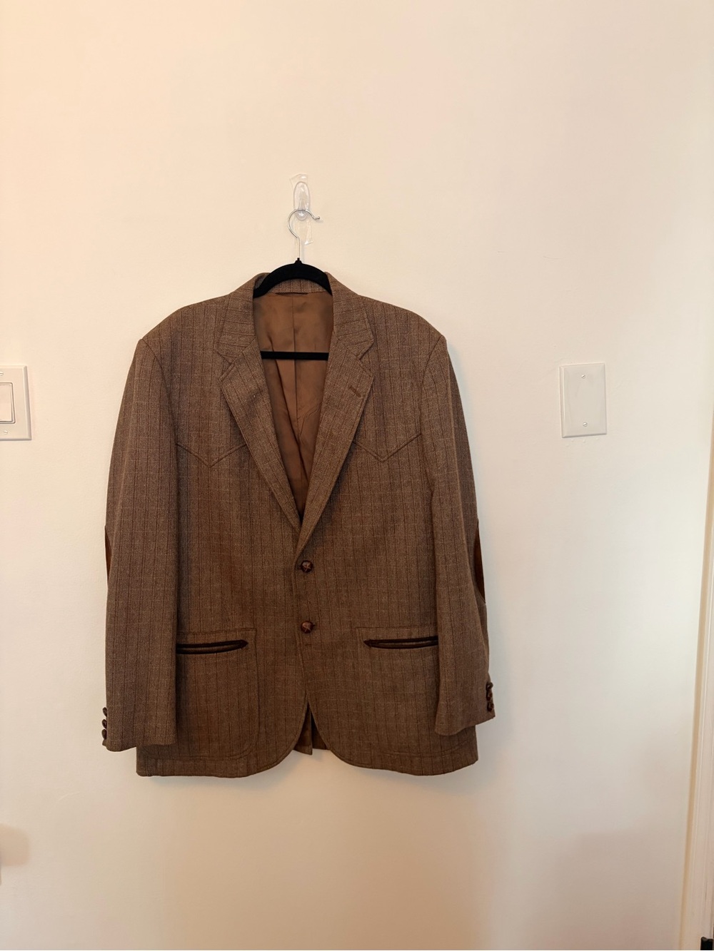 Circle G Brown Tweed Sport Coat with Leather Accents 100% Wool